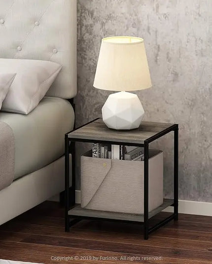 Furinno FM19122GYW Camnus Modern Living 2-Tier End Table, French Oak Grey, 15.9 in x 15.75 in x 18 in - LeafyLoom