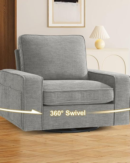 EASELAND Oversized Accent Chair, Reading Chair with Upholstered Chenille Fabric, Sofa Chair with Armrest, Single Sofa Chair for Living Room, Swivel Chair with Wooden Legs, Comfy Chair for Small Spaces - LeafyLoom