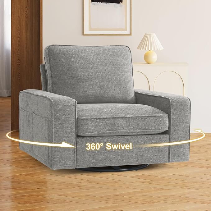 EASELAND Oversized Accent Chair, Reading Chair with Upholstered Chenille Fabric, Sofa Chair with Armrest, Single Sofa Chair for Living Room, Swivel Chair with Wooden Legs, Comfy Chair for Small Spaces - LeafyLoom