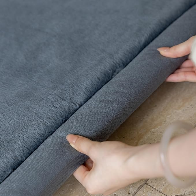 Faux Rabbit Fur Rug - 1.18" Thick Soft Fluffy Area Rug, Non-Slip Memory Foam Crawling Mat, Dark Gray, 78"x110" - LeafyLoom