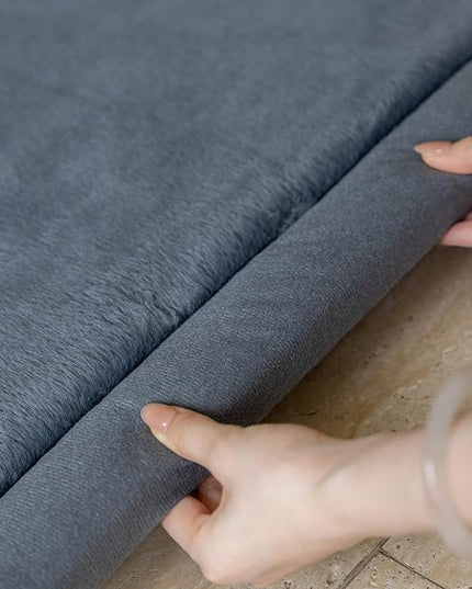 Faux Rabbit Fur Rug - 1.18" Thick Soft Fluffy Area Rug, Non-Slip Memory Foam Crawling Mat, Dark Gray, 59"x59" - LeafyLoom