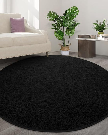 Round Area Rugs for Bedroom Living Room, 4x4 Black Super Soft Comfy Thickened Memory-Foam Indoor Circle Carpet, Modern Aesthetic Minimalist Carpet for Boys Girls Adults Nursery Home Décor - LeafyLoom