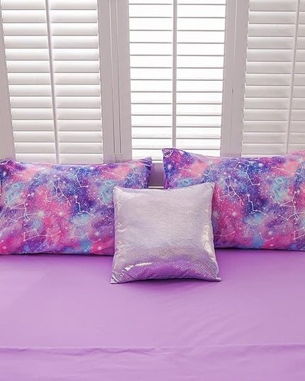 Btargot Lightweight Microfiber 6 Piece Comforter Set, Tie Dye Galaxy Constellation Pattern Bedding Set for Boys Girls Teen, Queen Purple - LeafyLoom