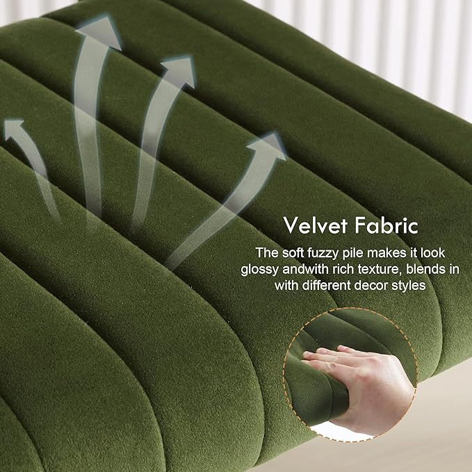 ONEVOG Velvet Dining Chairs Set of 4, Upholstered Kitchen Dining Room Chairs with Striped Open Back, Comfy Green Chair Armless, Dinner Chair for Party, Black Chrome Metal Legs - LeafyLoom