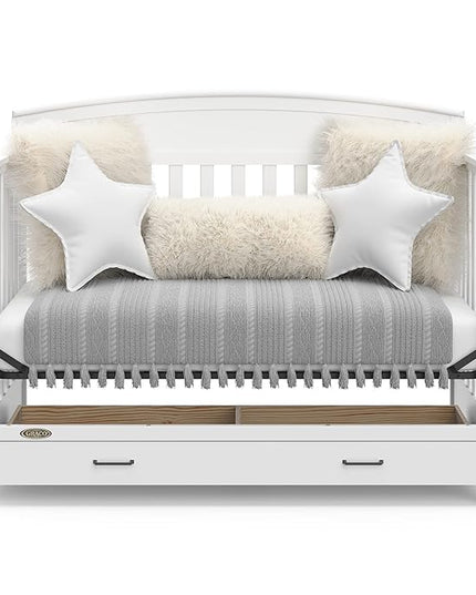 Graco Benton 5-in-1 Convertible Crib with Drawer (White) - Converts from Baby Crib to Toddler Bed, Daybed and Full-Size Bed, Fits Standard Full-Size Crib Mattress, Adjustable Mattress Support Base - LeafyLoom