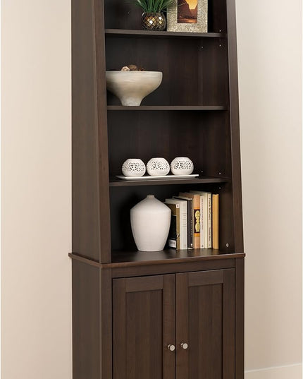 PREPAC Espresso Tall Slant-Back Bookcase with 2 Shaker Doors - LeafyLoom