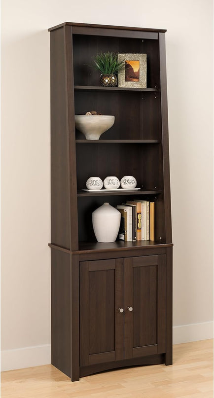 PREPAC Espresso Tall Slant-Back Bookcase with 2 Shaker Doors - LeafyLoom