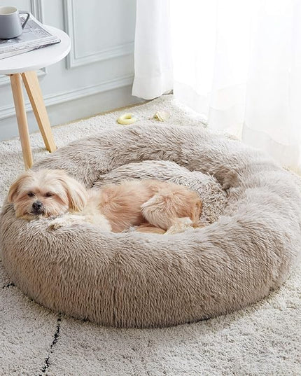 Calming Dog Bed & Cat Bed, Anti-Anxiety Donut Cuddler Warming Cozy Soft Round Bed, Fluffy Faux Fur Plush Cushion bed for Small Medium Dogs and Cats (20"/24"/27"/30") WESTERNHOME