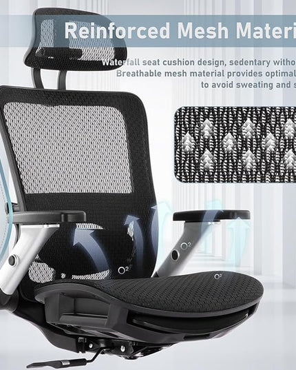 COLAMY Executive Mesh Office Chair with Footrest, Ergonomic Chair High Back with Adjustable Lumbar Support, Computer Desk Chair for Office/Work-Black - LeafyLoom
