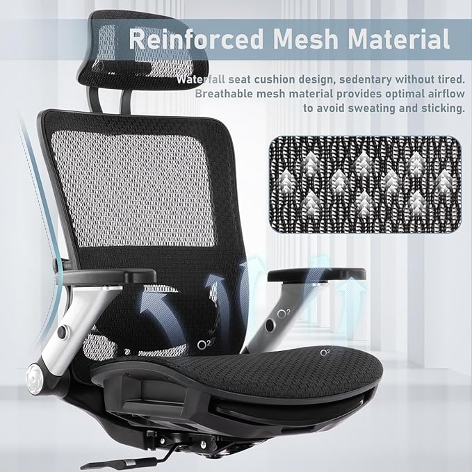 COLAMY Executive Mesh Office Chair with Footrest, Ergonomic Chair High Back with Adjustable Lumbar Support, Computer Desk Chair for Office/Work-Black - LeafyLoom