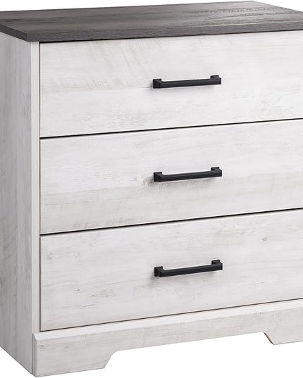 Prepac Rustic Ridge Farmhouse 3-Drawer Nightstand, Washed White, ADNR-1603-1 - LeafyLoom