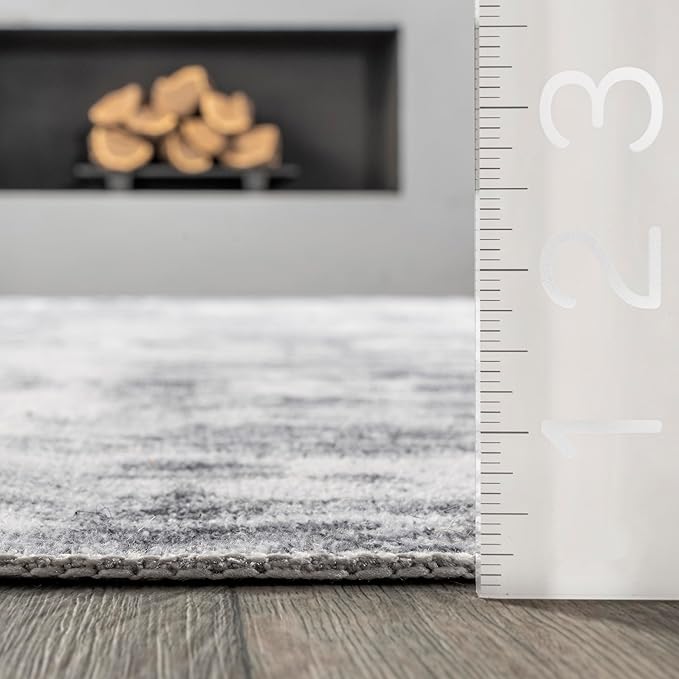 nuLOOM Alva Faded Abstract Machine Washable Ultra Thin Runner Rug, 2' 6" x 8', Light Grey - LeafyLoom