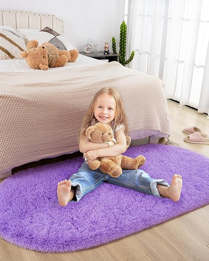 Merelax Soft Shaggy Rug for Kids Bedroom, Oval 2.6'x5.3' Purple Plush Fluffy Carpets for Living Room, Furry Carpet for Teen Girls Room, Anti-skid Fuzzy Comfy Rug for Nursery Decor Cute Baby Play Mat - LeafyLoom