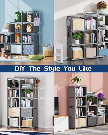 Mavivegue Bookshelf,10 Cube Storage Organizer,Book Shelf Organizer,Tall Bookcase Shelf,Book Cases/Shelves,Grey Cube Shelf,Cubbies Closet Storage Organizer Shelves for Bedroom,Living Room,Home,Office - LeafyLoom