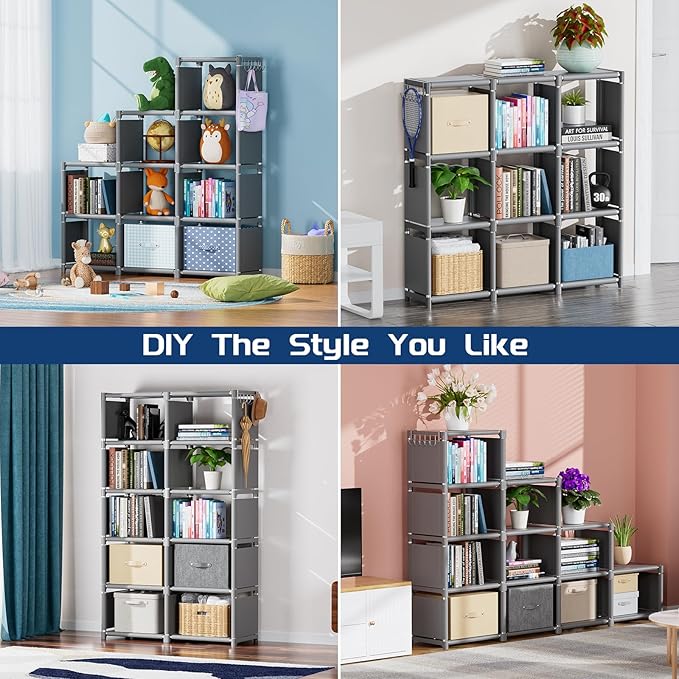Mavivegue Bookshelf,10 Cube Storage Organizer,Book Shelf Organizer,Tall Bookcase Shelf,Book Cases/Shelves,Grey Cube Shelf,Cubbies Closet Storage Organizer Shelves for Bedroom,Living Room,Home,Office - LeafyLoom