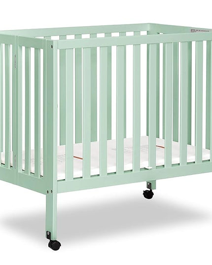 Jett Non-Full Size Folding Convertible Crib, Lightweight Portable Crib, Three Adjustable Mattress Height Settings, Easy to Fold Travel Crib, 1.5” Mattress Pad Included - LeafyLoom