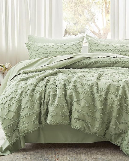 Anluoer Twin Comforter Set 5 Pieces, Sage Green Tufted Bed in a Bag with comforters and sheets, All Season Bedding Sets with 1 Comforter, 1 PillowShams, 1 Pillowcases, 1 Flat Sheet, 1 Fitted Sheet - LeafyLoom