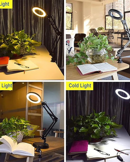 DLLT Dimmable Swing Arm Desk Lamp with Clamp, 68 LED Flexible Architect Work Lamp, 3 Colors 10 Brightness, Adjustable Desk Lamp, Multi-Joint Table Lamp for Study, Office, Computer, Art, Work Lighting - LeafyLoom