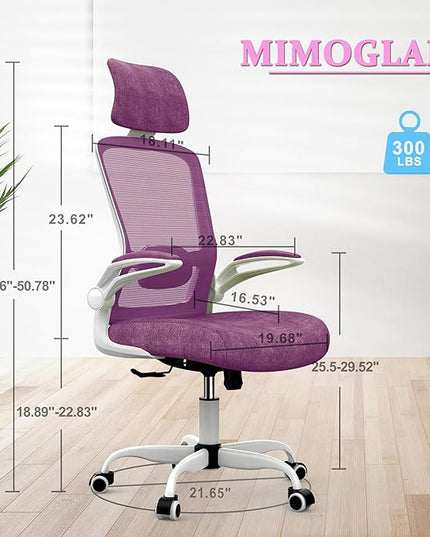 Mimoglad Office Chair, High Back Ergonomic Desk Chair with Adjustable Lumbar Support and Headrest, Swivel Task Chair with flip-up Armrests for Guitar Playing, 5 Years Warranty - LeafyLoom