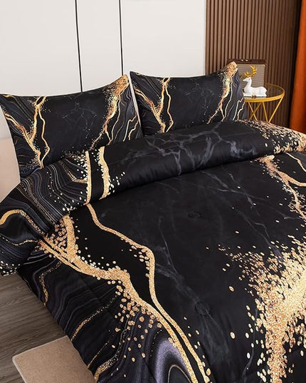 Tailor Shop Marble Bedding Set Soft Microfiber Black and Gold Comforter Set King Size for Kids Men and Women with 1 Marble Comforter and 2 Pillowcases…… - LeafyLoom