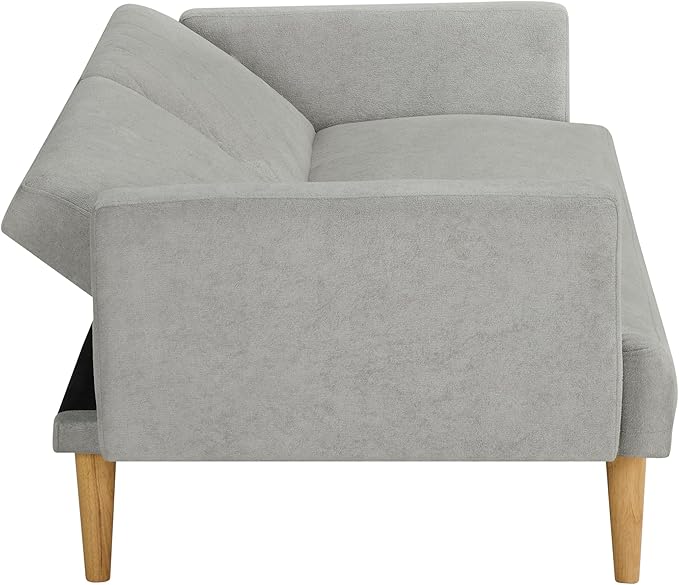 Folding Futon Sofa Tapered Wood Legs,Modern Space Saving Couch,Easily Converts to Single Bed,Easy Assembly,Multi-Functional Loveseat Ideal for Small Home Living Room,Grey, 76" - LeafyLoom