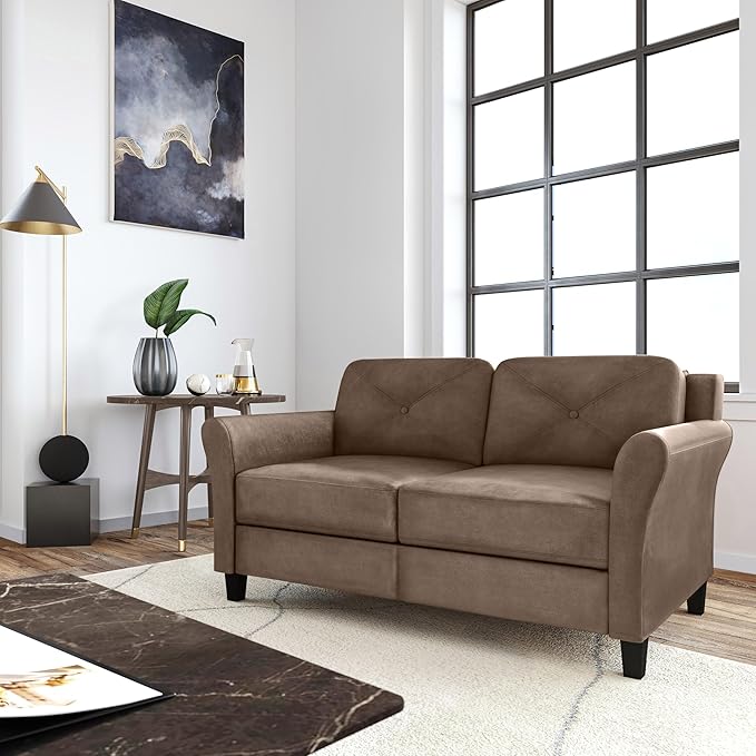 Lifestyle Solutions Harrington Loveseat Microfiber Brown - LeafyLoom