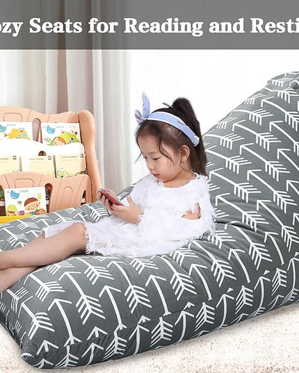 Jorbest Stuffed Animal Storage Bean Bag Chair for Kids and Adults, Bean Bag Stuffed Animal Storage, Stuffed Animal Bean Bag Velvet Stuffie Seat - Cover ONLY (Grey with White Arrows 200L/52 Gal) - LeafyLoom