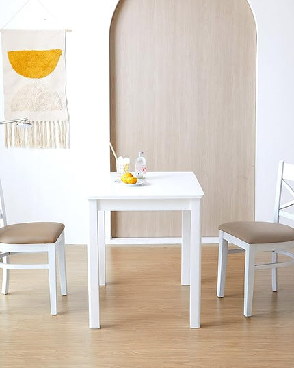 Livinia Heart X-Back Dining Chair Set of 2, Solid Malaysian Oak PU Leather Upholstered Cushion Seat Wooden Cross Back Side Chairs (White) - LeafyLoom