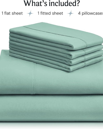 LuxClub 6 PC Full Sheet Set, Breathable Luxury Bed Sheets, Deep Pockets 18" Eco Friendly Wrinkle Free Cooling Bed Sheets Machine Washable Hotel Bedding Silky Soft - Light Teal Full - LeafyLoom