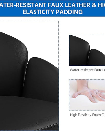 Yaheetech Cute Petal Desk Chair Home Office Swivel Upholstered Leather Makeup Vanity Desk Chair with Armrests for Bedroom Modern Computer Rolling Chair for Women Black - LeafyLoom