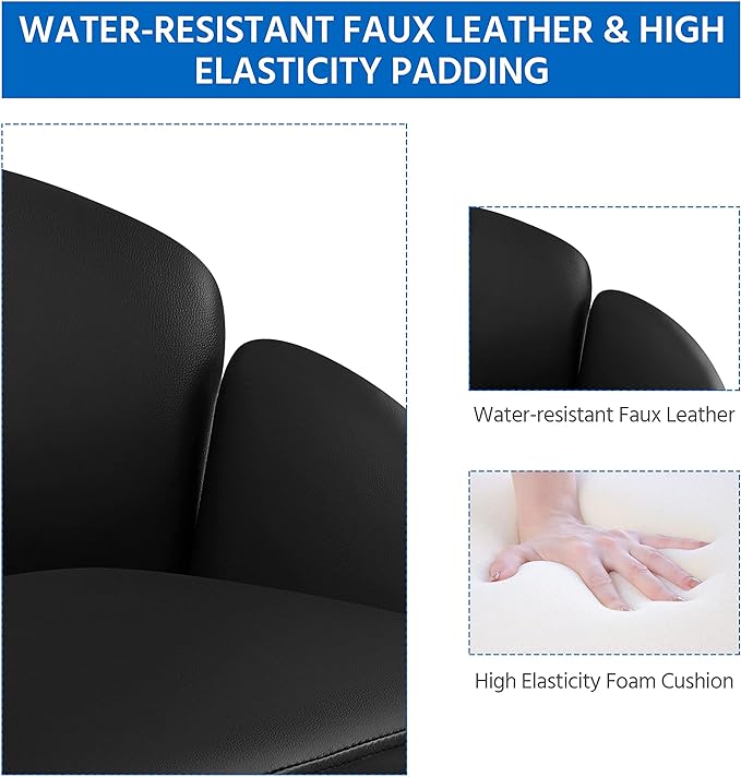 Yaheetech Cute Petal Desk Chair Home Office Swivel Upholstered Leather Makeup Vanity Desk Chair with Armrests for Bedroom Modern Computer Rolling Chair for Women Black - LeafyLoom