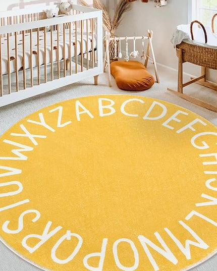 Topotdor Round Kids Play Rug Alphabet Nursery Area Rug Extra Large Soft Crawling Play Mat for Children Toddlers Bedroom (47 inch, Yellow) - LeafyLoom
