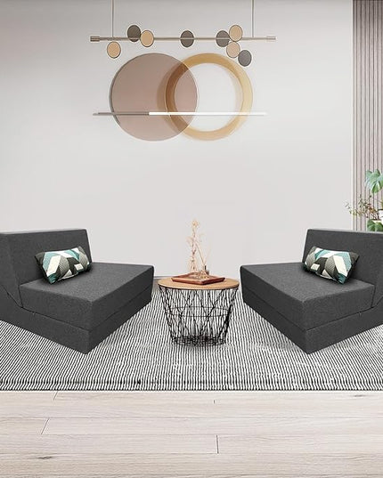 Memory Foam Folding Sofa Couch Bed with Pillow Sleeper Lazy Chair Modern Convertible Floor Futon for Living Room Apartment Guest Office,Washable Cover,Dark Gray - LeafyLoom