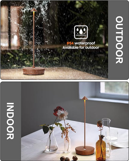 Cordless Table Lamps Rechargeable, 6000mAh Battery Operated LED Desk Lamp Outdoor Waterproof Portable Touch Dimmable Table Night Light for Patio Restaurant Dining Home Set of 2 Wood Grain - LeafyLoom