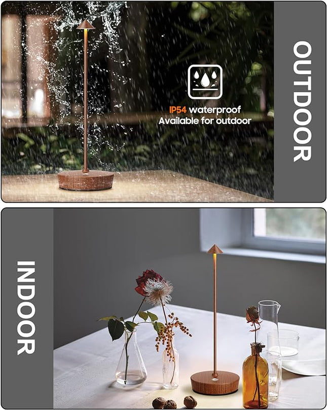 Cordless Table Lamps Rechargeable, 6000mAh Battery Operated LED Desk Lamp Outdoor Waterproof Portable Touch Dimmable Table Night Light for Patio Restaurant Dining Home Set of 2 Wood Grain - LeafyLoom