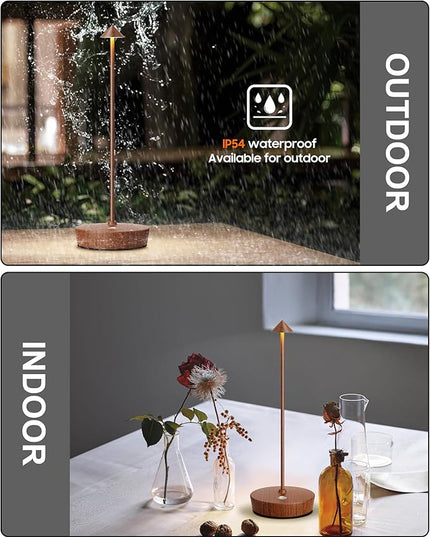 Cordless Table Lamps Rechargeable, 6000mAh Battery Operated LED Desk Lamp Outdoor Waterproof Portable Touch Dimmable Table Light for Patio Restaurant Dining Home Wood Grain - LeafyLoom