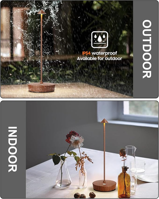 Cordless Table Lamps Rechargeable, 6000mAh Battery Operated LED Desk Lamp Outdoor Waterproof Portable Touch Dimmable Table Light for Patio Restaurant Dining Home Wood Grain - LeafyLoom