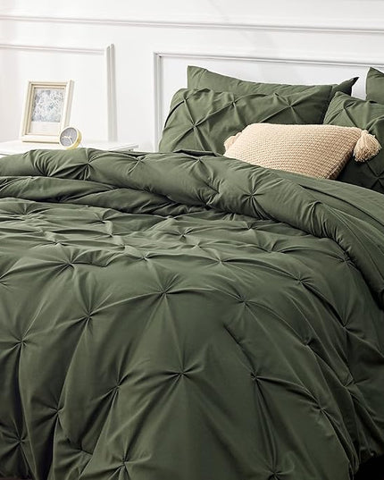 Bedsure California King Comforter Set - Cal King Bed Set 7 Pieces, Pinch Pleat Olive Green Cali King Bedding Set with Comforter, Sheets, Pillowcases & Shams - LeafyLoom