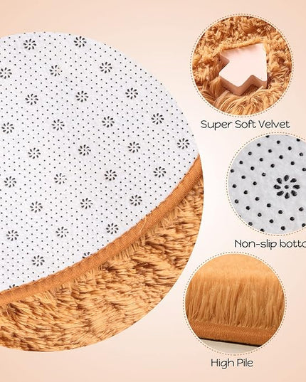 Merelax Soft Shaggy Rug for Kids Bedroom Oval 2.6'x5.3' Khaki Plush Fluffy Carpet for Living Room, Furry Carpet for Teen Girls Room, Anti-skid Fuzzy Comfy Rug for Nursery Decor Cute Baby Play Mat - LeafyLoom