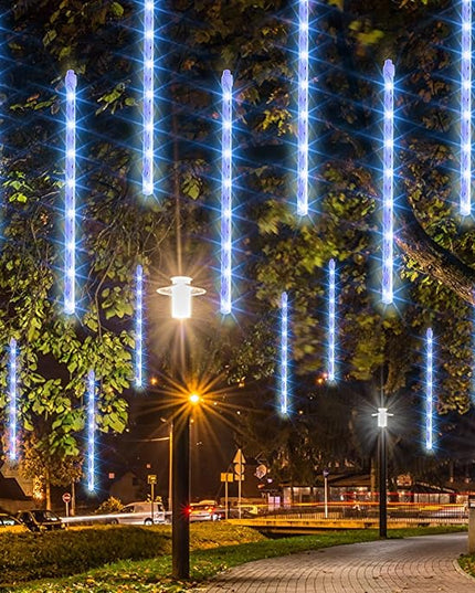Dazzle Bright Christmas Lights Outdoor, 288LED Meteor Shower Rain Lights 12 Inch 8 Tubes, Waterproof Plug in Falling Icicle Lights Christmas Decorations for Xmas Tree Yard House Decor (Blue) DazzleBright