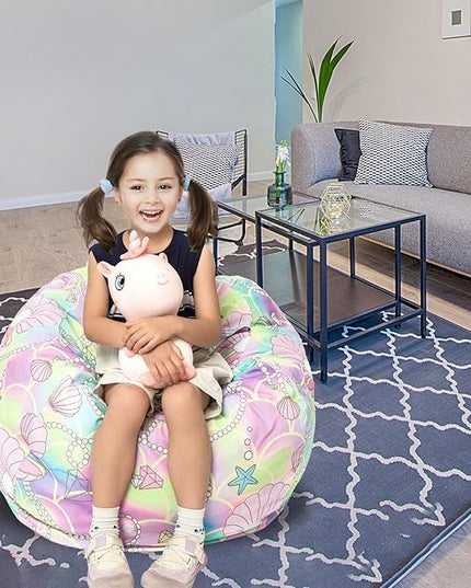 Stuffed Animal Storage Bean Bag Chair Cover, Hold Kids Plush Toys Blankets Towels Beanbag (Cover Only), Canvas Floor Circle Stuff Sit Seat Sofa with YKK Zipper, Large 32", Pink Shell - LeafyLoom