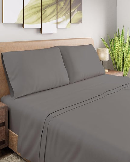 Purity Home Organic 100% Cotton Light Gray Full Size Bed Sheets, Percale Weave Cotton Sheet Set for Full Size Bed, Crisp, Cooling & Breathable Bed Sheets, Fits Mattress Upto 16" Deep Pocket - LeafyLoom