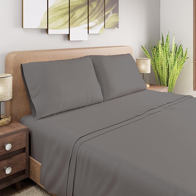 Purity Home Organic 100% Cotton Light Gray Full Size Bed Sheets, Percale Weave Cotton Sheet Set for Full Size Bed, Crisp, Cooling & Breathable Bed Sheets, Fits Mattress Upto 16" Deep Pocket - LeafyLoom