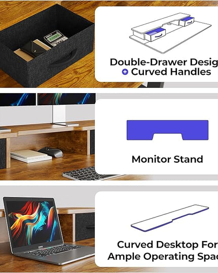 JOISCOPE 48 Inch Electric Standing Adjustable Height Desk with Double Drawer, Home Office Computer Gaming Desk with Storage Shelf and Power Outlets, Sit Stand Desk, Vintage Oak - LeafyLoom