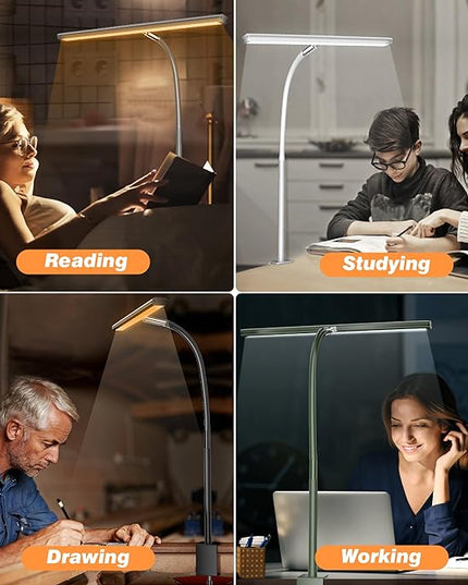 LED Desk Lamp for Office Home, Eye-Caring Desk Light with Stepless Dimming Adjustable Flexible Gooseneck, 10W USB Adapter Desk Lamp with Clamp for Reading, Study, Workbench (Green) - LeafyLoom