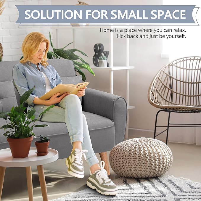 Shintenchi Small Modern Loveseat Couch Sofa, Light Grey, 2-Seat, Mid Century Fabric Upholstered, Tool-Free Assembly - LeafyLoom