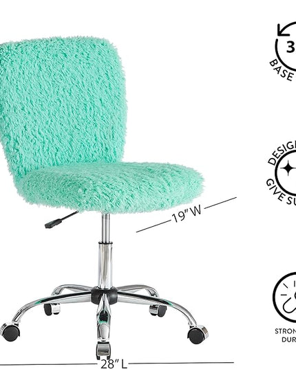 Faux Fur Rolling Task Chair, Mint - LeafyLoom