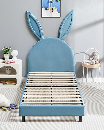 VECELO Kids Twin Bed Frame with Upholstered Headboard, Princess Beds for Girls, 12 Wooden Slats Support, No Boxing Spring Needed - LeafyLoom