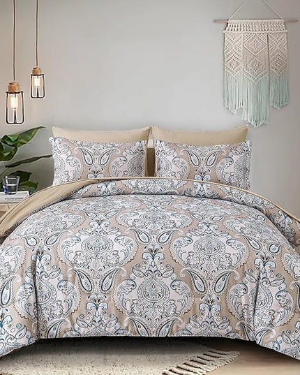 Yiran 7 Pieces Paisley Bedding Set Comforter Set Brown Boho Floral Bed in a Bag Microfiber Comforter Queen Size 90"×90"(1 Comforter,2 Pillowcases,2 Pillow Shams,1 Flat Sheet,1 Fitted Sheet) - LeafyLoom