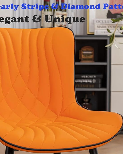 YOUTASTE Dining Chairs Set of 2 Upholstered Mid Century Modern Kitchen Dining Room Chairs Armless Faux Leather Accent Chairs Metal Vanity Lounge Chair with Back for Living Room Bedrooms,Orange - LeafyLoom